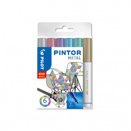 Marker permanentne Pilot Pintor metallic, 1.0mm koonus, 6 värvi