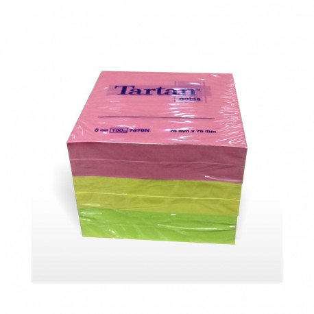 Märkmepaber TARTAN 76x76mm, neoon assortii,100 lehte (pak. -6 tk)