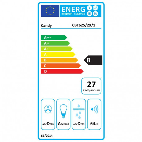 Candy Hood | CBT625/2X/1 | Telescopic | Energy efficiency class B | Width 60 cm | 332 m³/h | Mechani