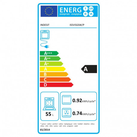 INDESIT elektripliit IS5V5GSW/P, keraamiline pliidiplaat, laius 50cm, sügavus 60cm, energiatõhususe 