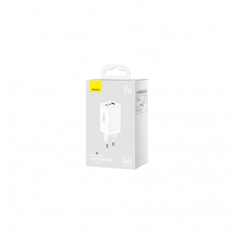 Baseus Travel Charger GaN5 Pro Fast wall charger, C+C+U, QC, AFC, PD 65W with Type-C to Type-C (100W