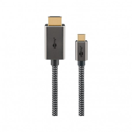 USB Textil-Adapterkabel, USB-C Stecker > HDMI Stecker, 4K / 60Hz (schwarz/silber, 2 Meter)