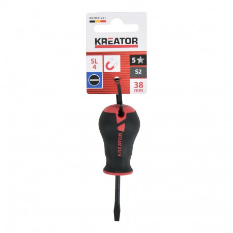 Kreator KRTH21201 Lühike pilupõhine kruvikeeraja, SL4, 38mm, S2 teras, magnetiline ots, pehme käepid