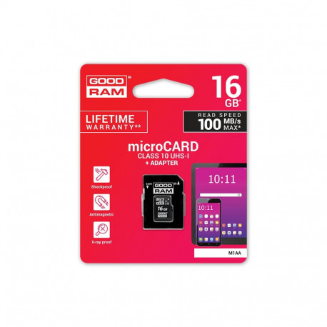 Goodram mälukaart microSDHC 16GB Class 10 UHS-I + adapter