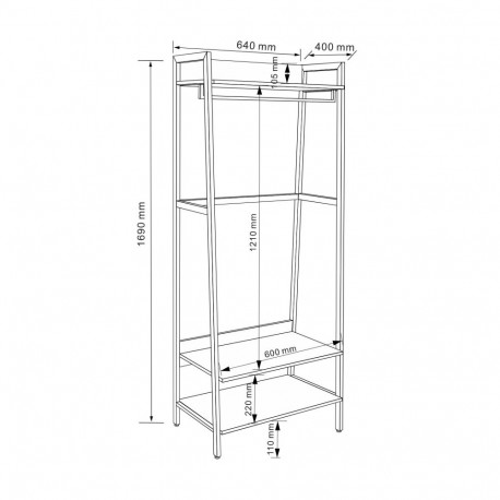 Esikuriiul LAVINIA 64x40xH169cm, saar/must
