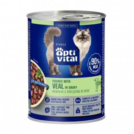 Cat Food - OptiVital Sterile Wet Cat Food with Veal in Gravy 415g