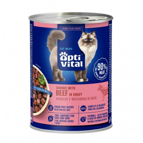 Cat Food - OptiVital Beef in Gravy Wet Cat Food 415g