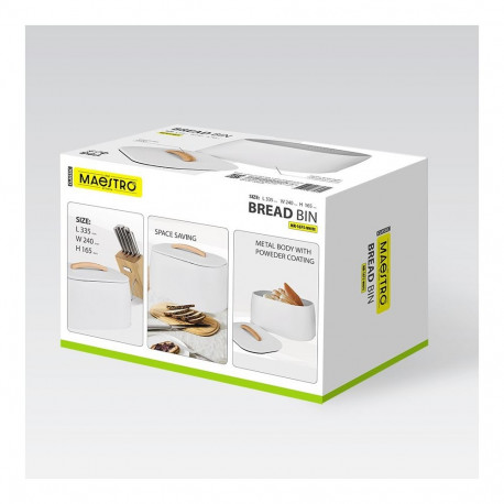 Kitchen Storage - Breadbox Maestro MR-1675 Stainless Steel Manual Lid White