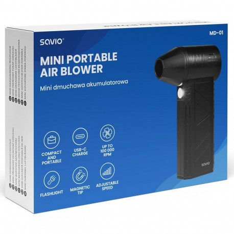 Handheld Blower - Savio MD-01 60W 7.4V 140km/h Lithium-Ion Black