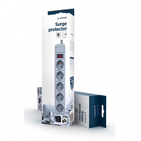 Power Extension Cord - Gembird SPG3-B-15C Surge Protector 5 Sockets 4.5m Grey