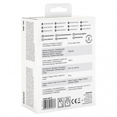 Computer Mouse - Savio MB-06 Bluetooth 3800 DPI 5 Buttons Black