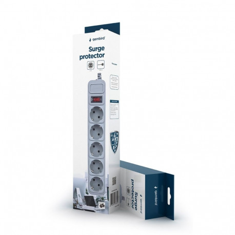 Power Extension Cord - Gembird SPG3-B-6C Surge Protector 5 Sockets 1.8m Grey