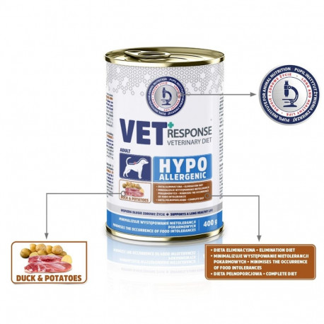 Dog Food - Vet Response Hypoallergenic Duck Wet Food 400g Grain-Free