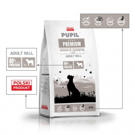 Dog Food - PUPIL Premium Medium and Large Breeds Lamb and Rice 12kg