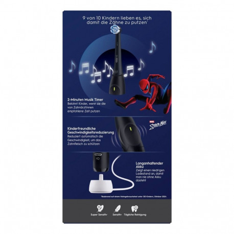 Electric Toothbrush - Oral-B iO Kids Spiderman Rotating Toothbrush, 3 Modes, Rechargeable, Black
