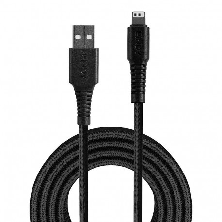 Cable - Lindy 2m USB Type A to Lightning Cable, 480Mbps, Black