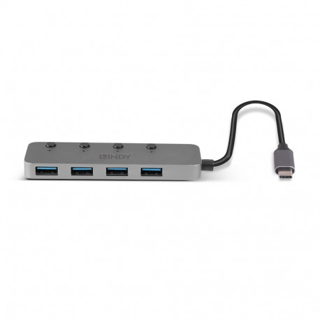 USB Hub - Lindy 4 Port USB 3.2 Type C Hub with On/Off Switches Black