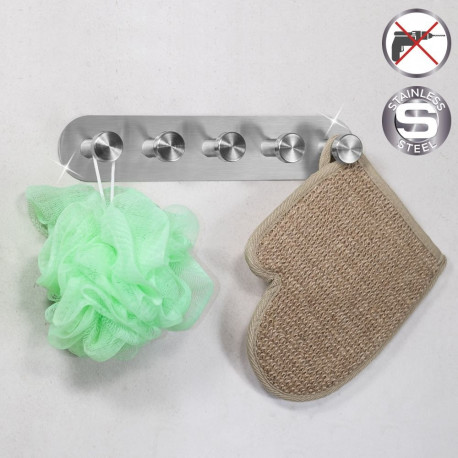 Tatkraft Jane Self Adhesive 5 Hook Rack Stainless Steel 10.4 X 2.1 X 1.7"