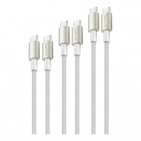 4smarts USB-C - USB-C kaabel PremiumCord 60W, 3-osaline komplekt, valge/hõbedane