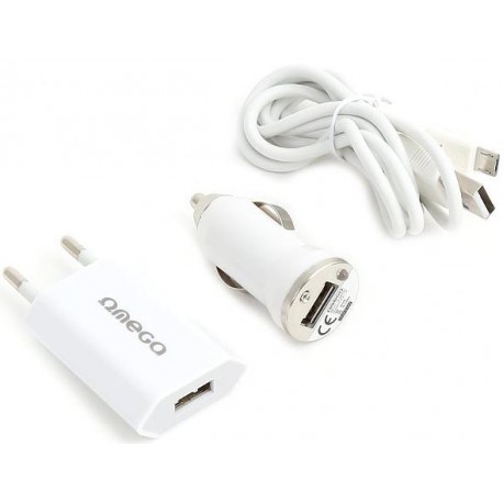 Omega strāvas adapteris + auto strāvas adapteris + microUSB kabelis (42021)