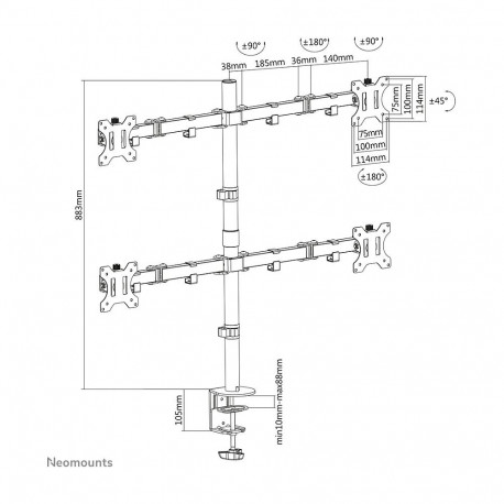 "Neomounts FPMA-D550D4BLACK bewegliche Tischhalterung für 4 Bildschirme 13""-32"" - Schwarz"