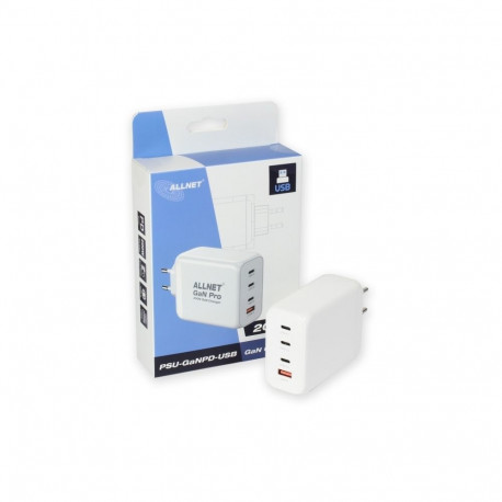 Z ALLNET asendustoiteplokk QC USB-C PD GaN 200Watt 1x USB Typ-A QC 3x USB Typ-C EL pistik