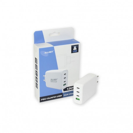 Z ALLNET asendustoiteplokk QC USB-C PD GaN 130Watt 1x USB Typ-A QC 3x USB Typ-C EU-pistik