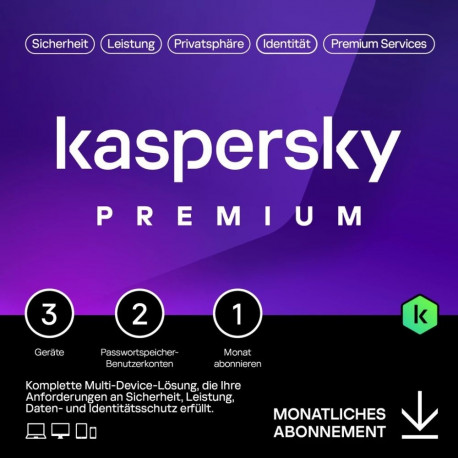 "Kaspersky Premium –  3 Devices, 1 Month - Subscription (ABO) – ESD-Download"