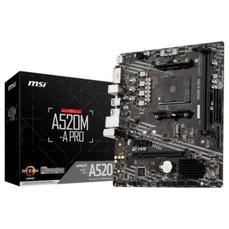 MSI emaplaat A520M-A PRO AM4 mATX M.2 Port PCIe 3.0 x4 NVMe PCI:1 PCIe:1 RAM:4