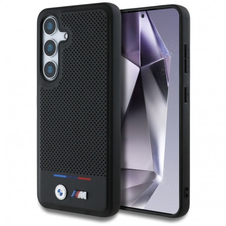 BMW Leather Tricolor Stripe MagSafe Case for Samsung Galaxy S25+ - Black