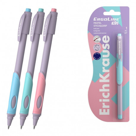 Ballpoint pen ErichKrause ErgoLine® Kids Stick&Grip Pastel 0.5, Super Glide Technology, ink color: b