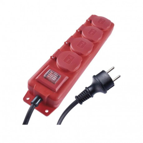 Current extension cable 3m, 3x1.5 mm² 4 sockets + switch, rubber cable, IP44 EMOS