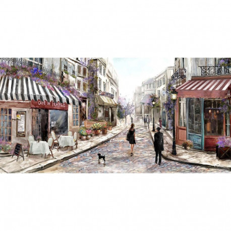 Oil painting 50x100cm, street cafe