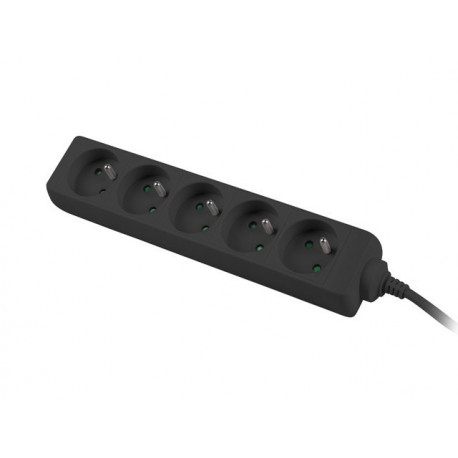 Power strip 3m, black, 5 sockets, cable made of solid copper
