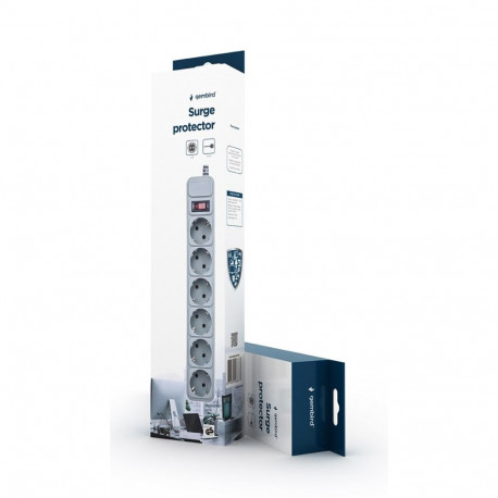 Power Extension Cord - Gembird SPG6-B-10C Surge Protector 6 Schuko Sockets 3m Grey