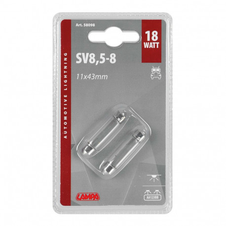 Pirn 2tk 24V 11x43 mm 18W SV8,5-8 E-mark