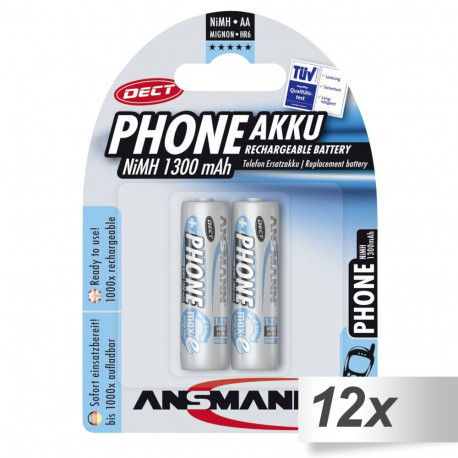 12x2 Ansmann maxE NiMH patarei Mignon AA 1300 mAh DECT telefon