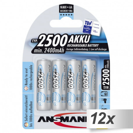 12x4 Ansmann maxE NiMH patarei 2500 Mignon AA 2400 mAh