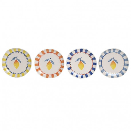 Flat Plate Home ESPRIT Yellow Blue White Orange Stoneware Lemon Mediterranean (4 Units)