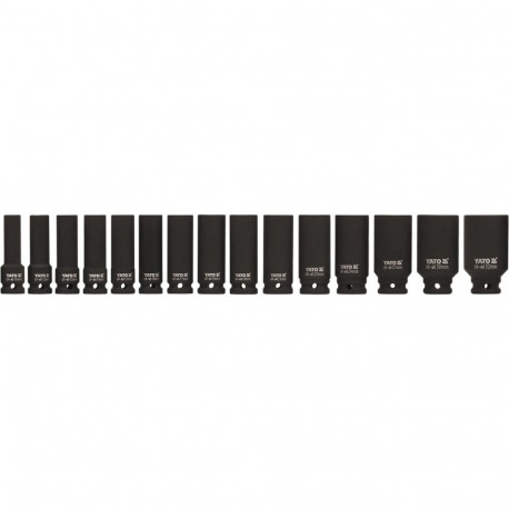 Yato YT-1055 Impact Socket Set, 15pcs, 1/2", 12.7mm, CrMo SCM-440, hexagonal, long, phosphated, AS-D
