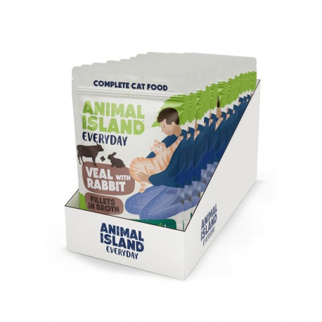 Cat Food - ANIMAL ISLAND Veal & Rabbit Fillets in Broth 12x85g
