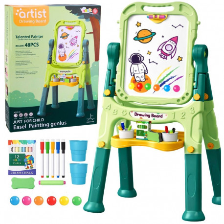 Kahepoolne magnetiline kriidi- ja valge tahvel, magnetid ja kriidid, 48 osa