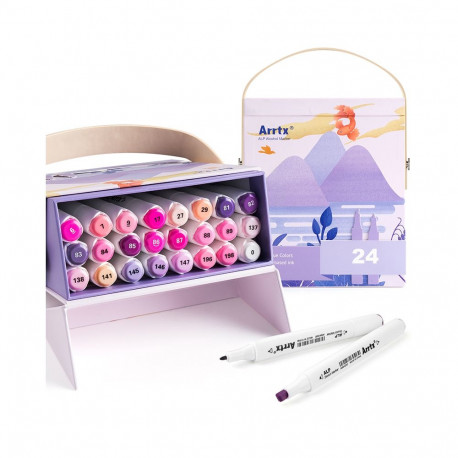 Double-sided Marker Pens ARRTX Alp, 24 Colours, purple tone shade