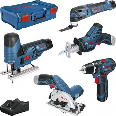 Bosch 12V professionaalne 5-osaline komplekt GSR+GST+GOP+GKS+GSA
