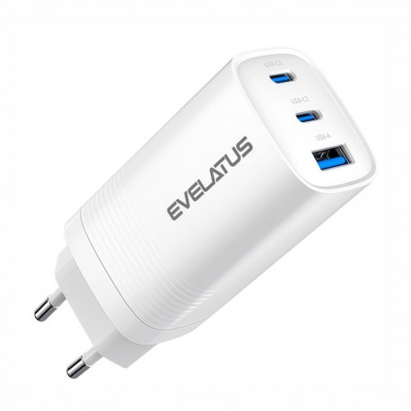 Evelatus 65W Max Fast Charger EU USB-C1/USB-C1/USB-A ETC09 White