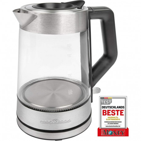 Glas-Wasserkocher PC-WKS 1190 G (inox/schwarz, 1,7 Liter)