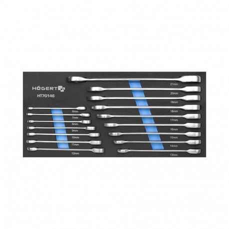 Hogert Combination Ratchet Spanner, HT7G146, 16 pcs, 72 teeth, chrome-plated surface, foam insert