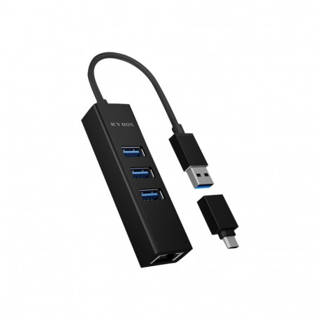 Raidsonic 4-portine jaotur USB 3.0 Type-A, Type-C, gigabitine LAN Icy Box IB-HUB1419-LAN