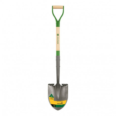 John Deere round point shovel with wooden shaft and D-grip handle, 113cm