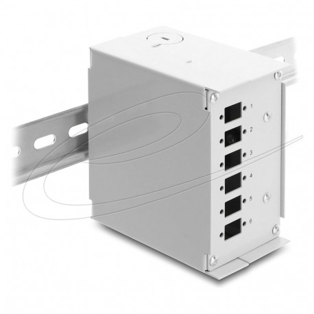 "LWL Patchfeld 6 Port für SC Simplex oder LC Duplex grau Metall zur Hutschienen Montage"